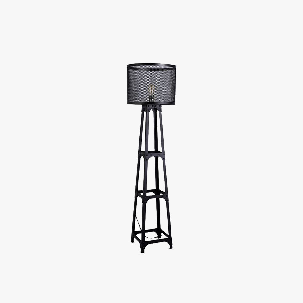 Alessio Modern Cylinder Mesh Screen Metal Floor Lamp, Black - Neutral Decor