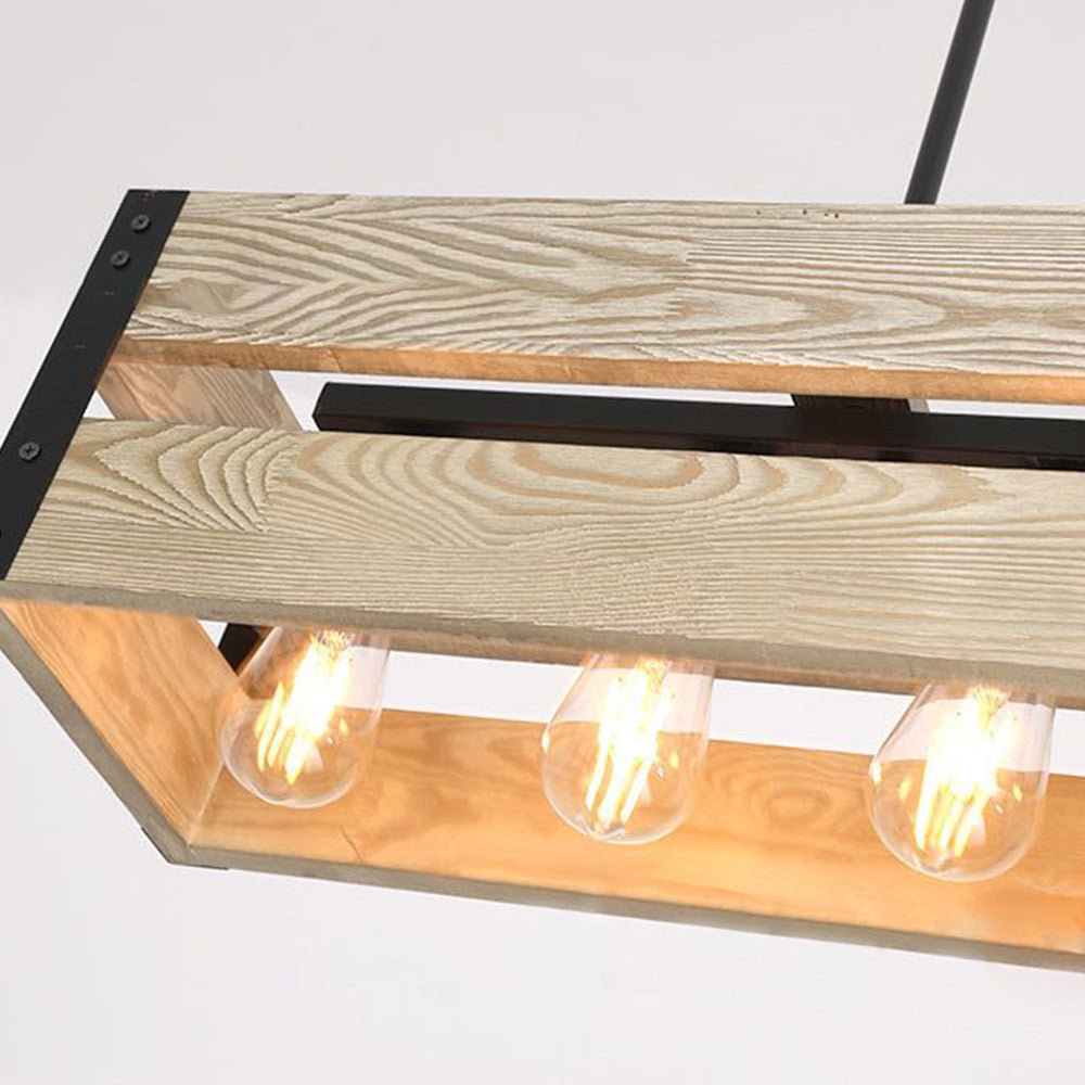 Silva Retro Rectangular Metal & Wood Pendant Light, 5 Heads, 2 Style - Neutral Decor