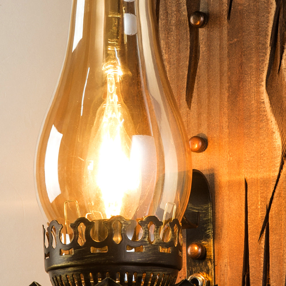 Epoch Wall Lamp Vintage Candle Wooden Glass, Bedroom - Neutral Decor