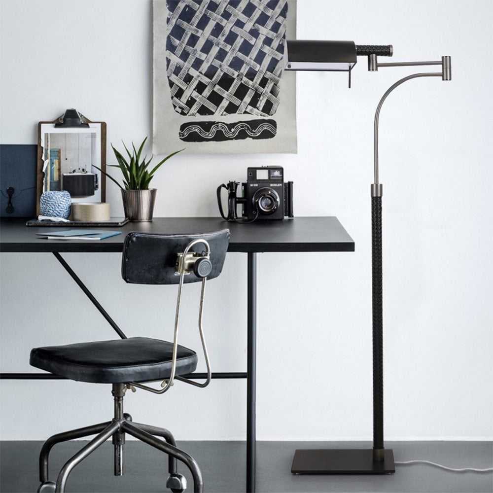 Salgado Design Modern Black Floor Lamp, Leather & Metal - Neutral Decor