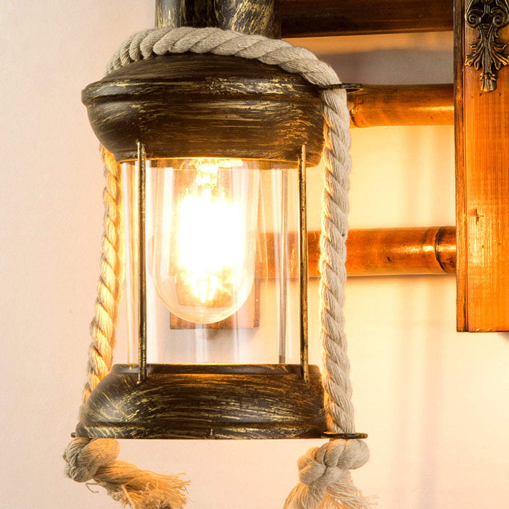 Epoch Vintage Lantern Shape Wood Metal Wall Lamp - Neutral Decor