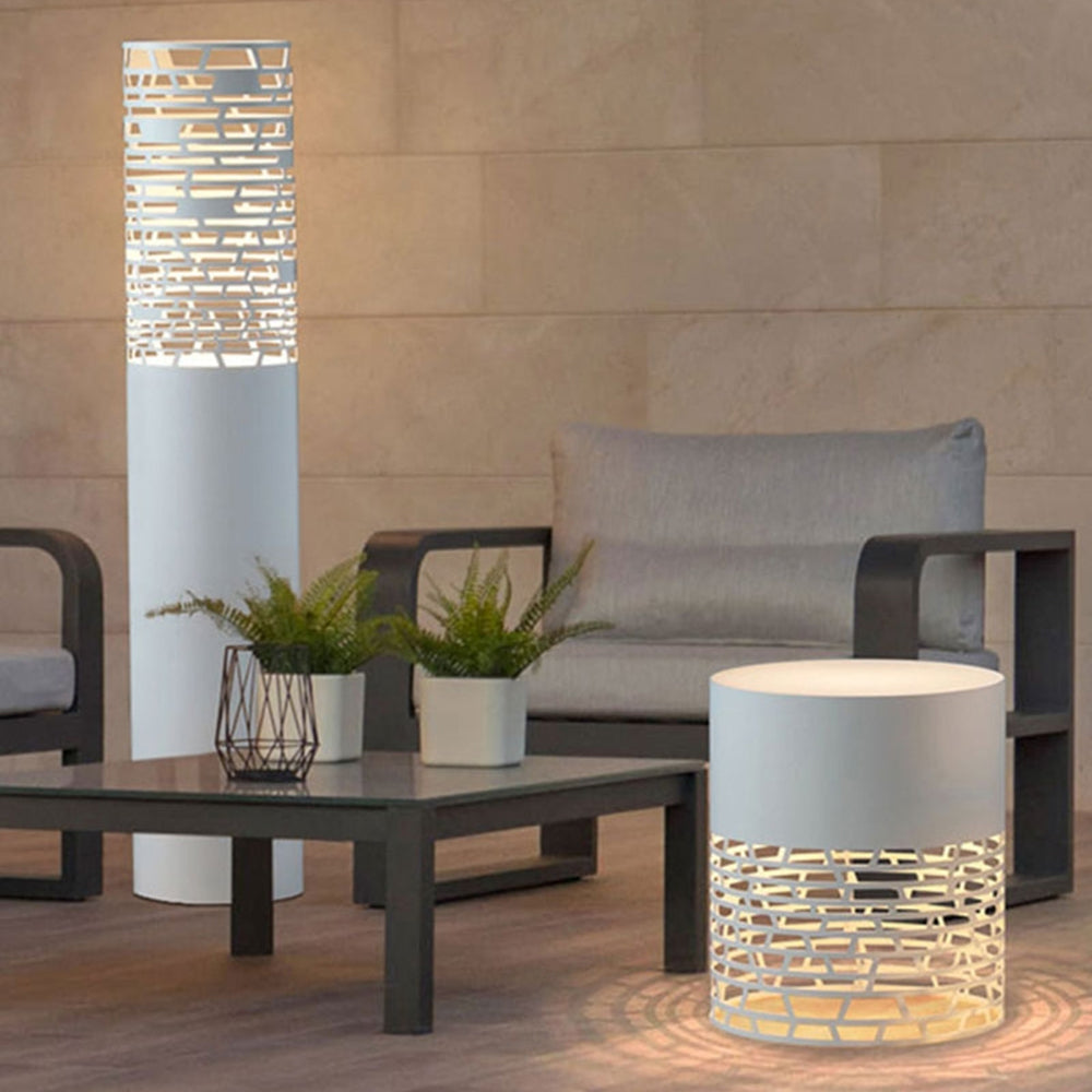 Ray Modern Metal Cylindrical Hollow Outdoor Path Light, White - Neutral Decor