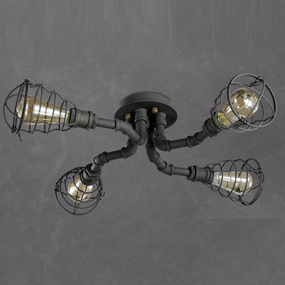 Alessio Industrial Flush Mount Ceiling Light, Black/Brass - Neutral Decor