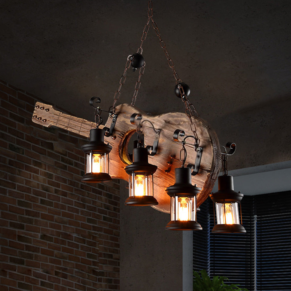 Epoch Retro Guitar Metal & Wood Pendant Light, 4 Heads - Neutral Decor