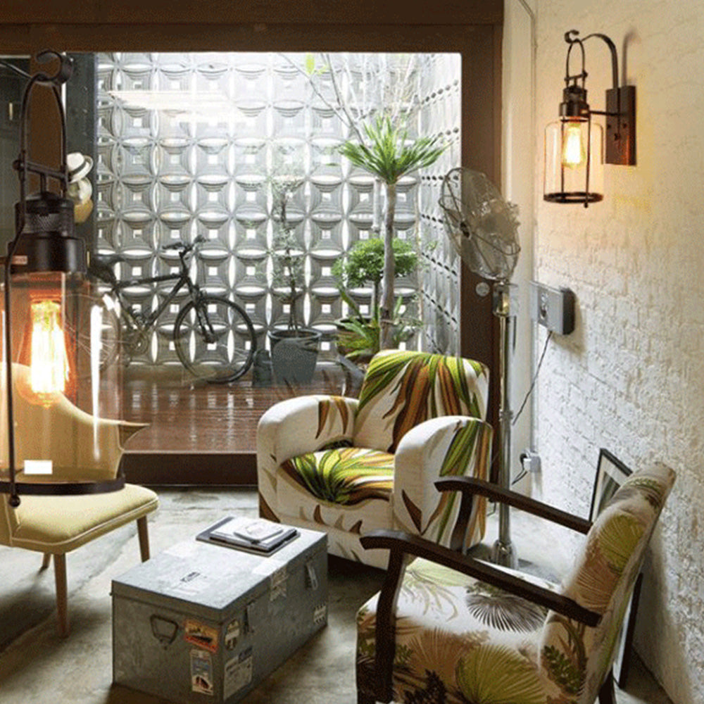 Silva Vintage Lantern Glass/Metal Wall Lamp, Black/Rusty - Neutral Decor