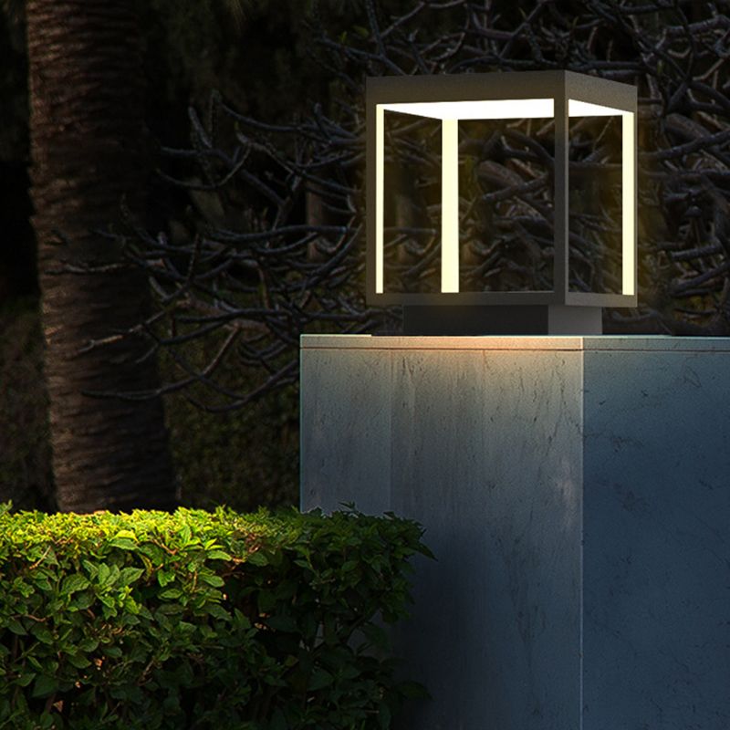 Ray Modern Rectangular Metal LED Outdoor Light Post - Neutral Decor