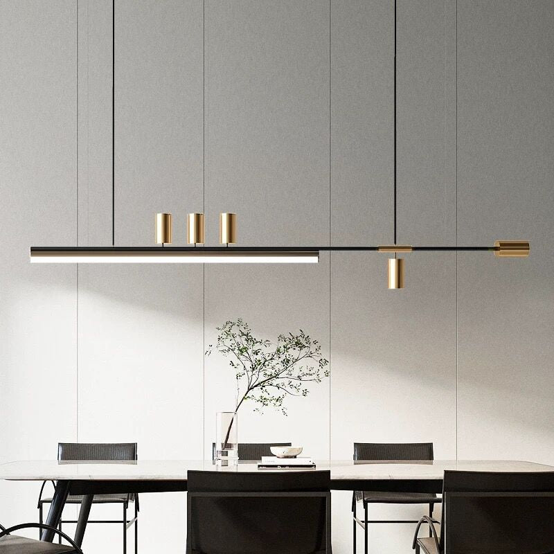 Aria Modern Long LED Pendant Light Black Metal Dining Room - Neutral Decor