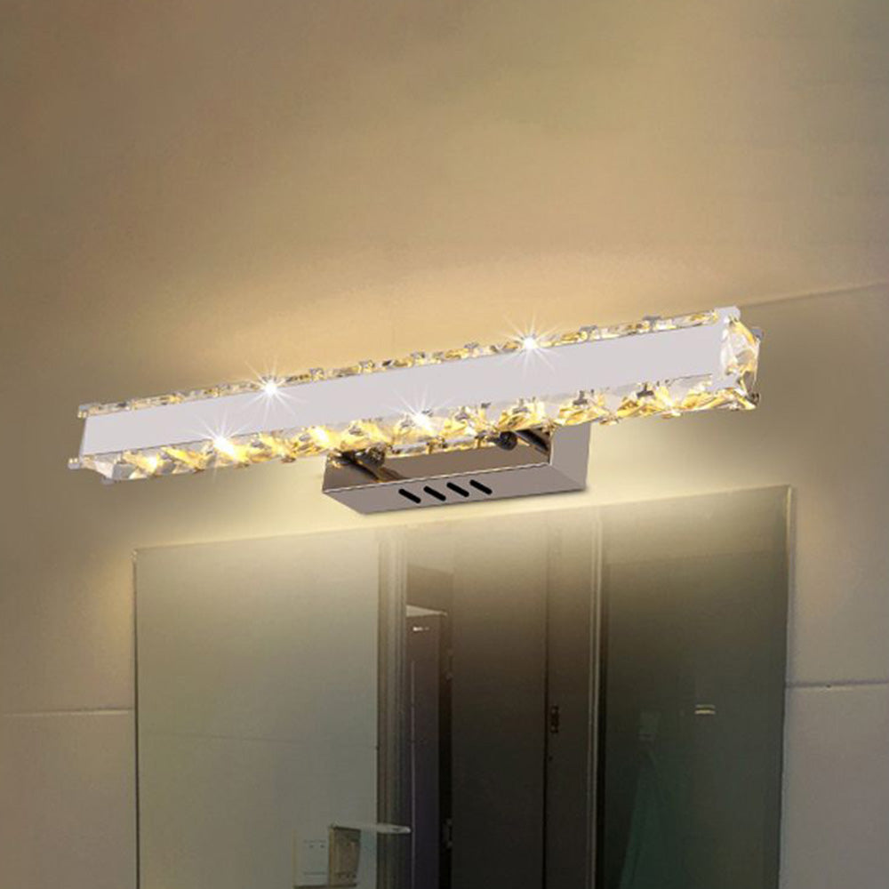 Kristy Modern Rectangular Metal/Crystal Mirror Front Wall Lamp, Gold - Neutral Decor