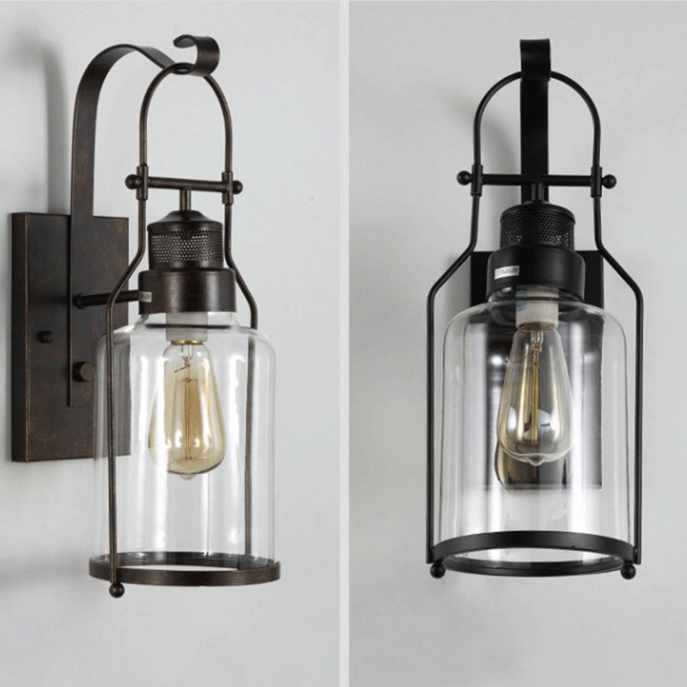 Silva Vintage Lantern Glass/Metal Wall Lamp, Black/Rusty - Neutral Decor