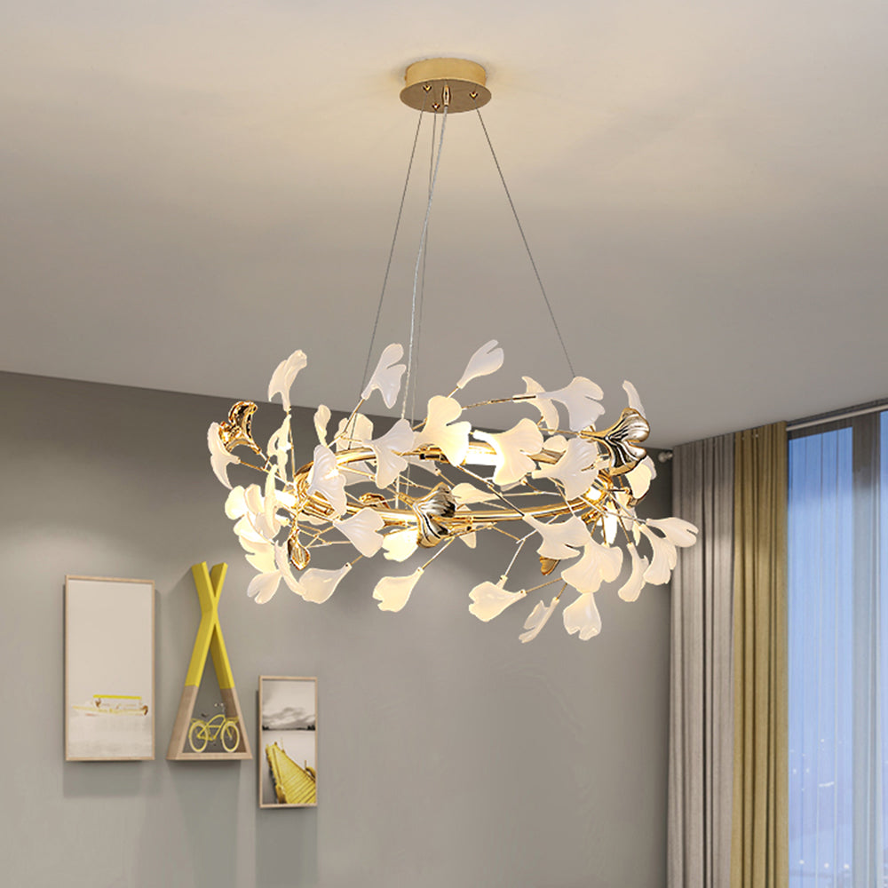 Olivia Ginkgo Leaf Modern Petal Shaped Metal Chandelier, Gold - Neutral Decor