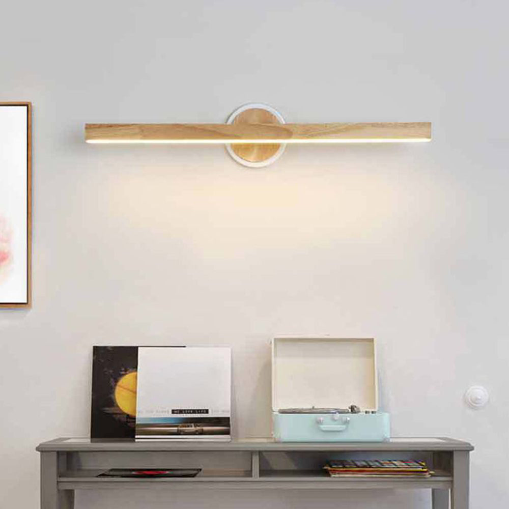 Muto Modern Linear Wooden Mirror Front Vanity Wall Lamp - Neutral Decor