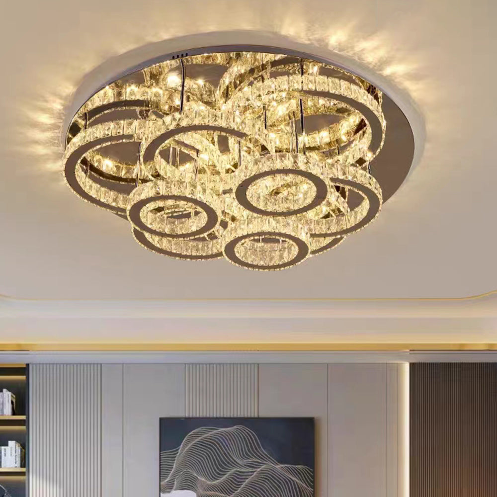 Kristy Modern Multi Ring Metal And Crystal Pendant Light - Neutral Decor