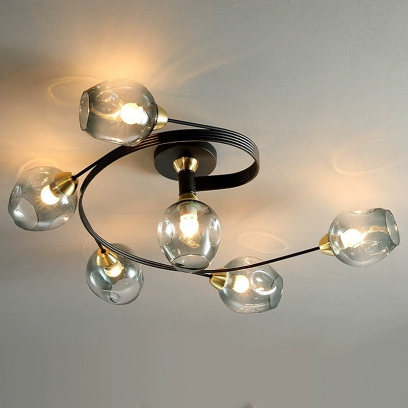Valentina Flush Mount Ceiling Light, Glass, Black/Gold, Dining Room - Neutral Decor