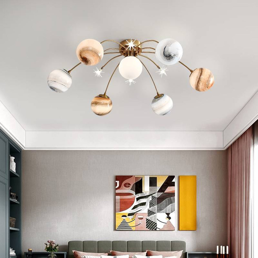 Aria Modern Planet Flush Mount Ceiling Light, Living Room - Neutral Decor
