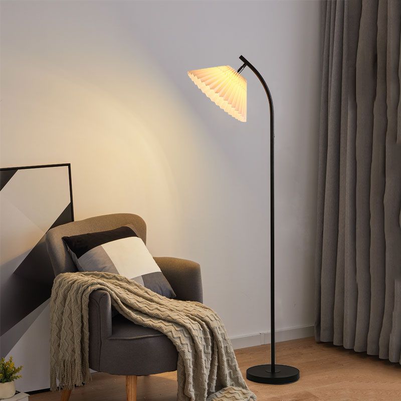 Ozawa Modern Arc Pleated Metal Fabric Floor Lamp, 3 Color - Neutral Decor