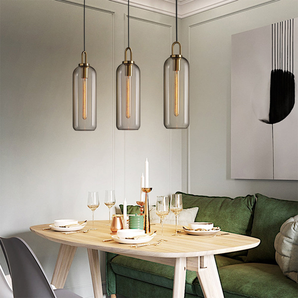 Valentina Clear& Glass Cylinder Pendant Light, 2 Color - Neutral Decor