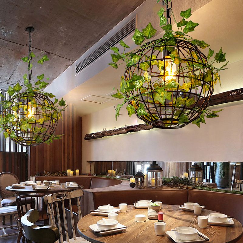 Ritta Rustic Plant Art Deco Globe Vine Pendant Light - Neutral Decor