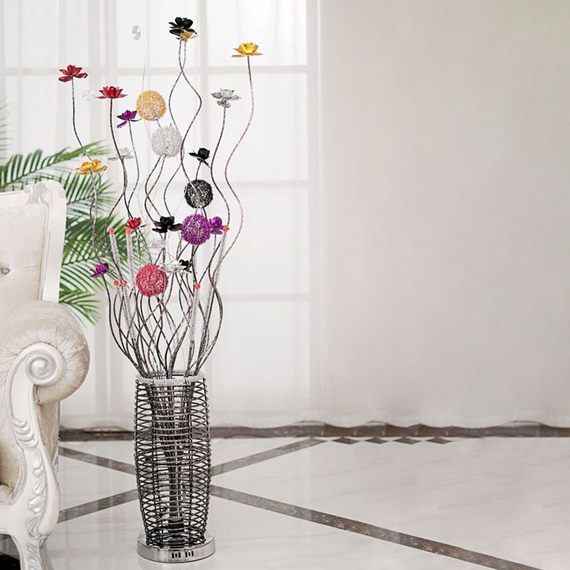 Bella Art Deco Flower Vase Silver Metal Floor Lamp - Neutral Decor