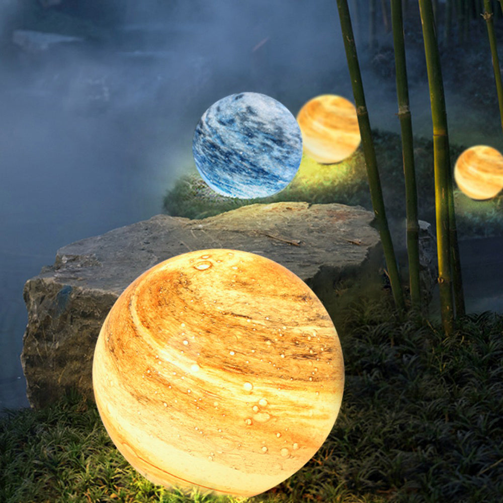 Ray Decorative Solar Acrylic Planet Outdoor Ground Light, Milk Curry/Blue - Neutral Decor