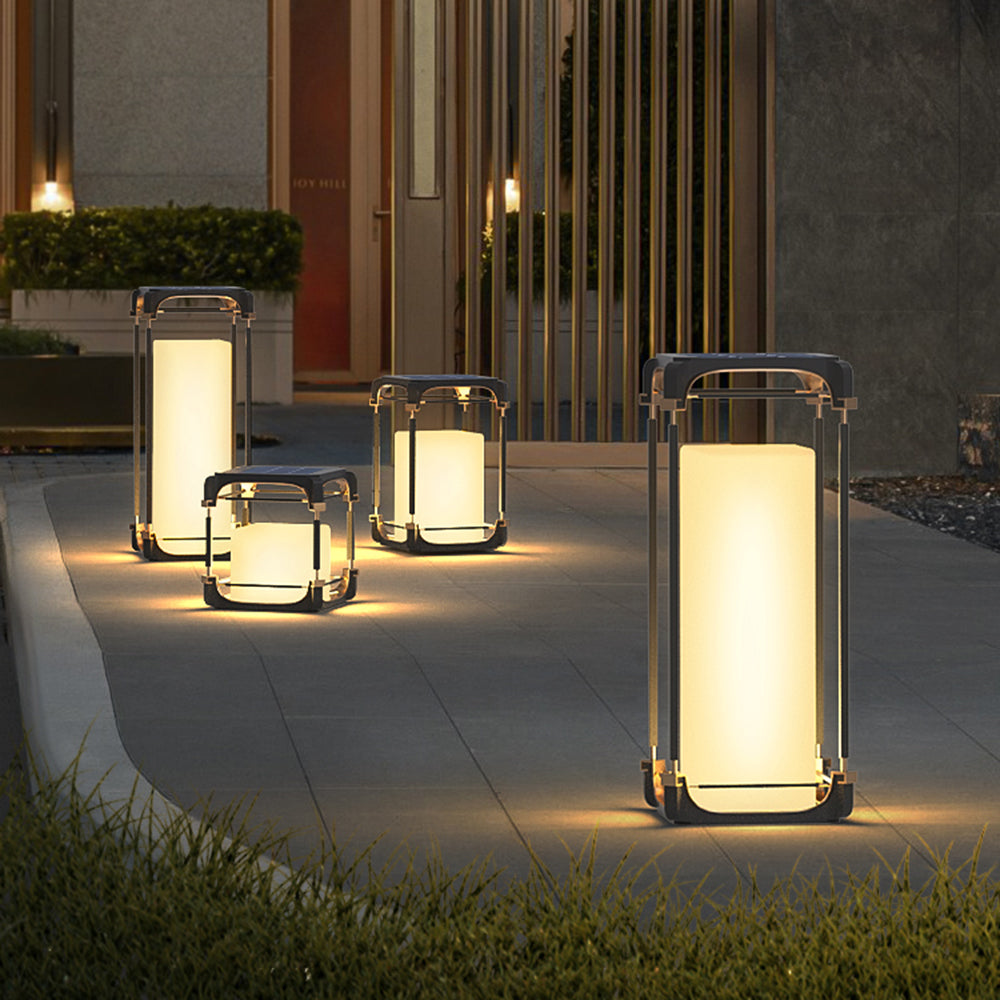 Ray Simple Cube/Cuboid Outdoor Floor Lamp, Hardwired/Solar, Black - Neutral Decor