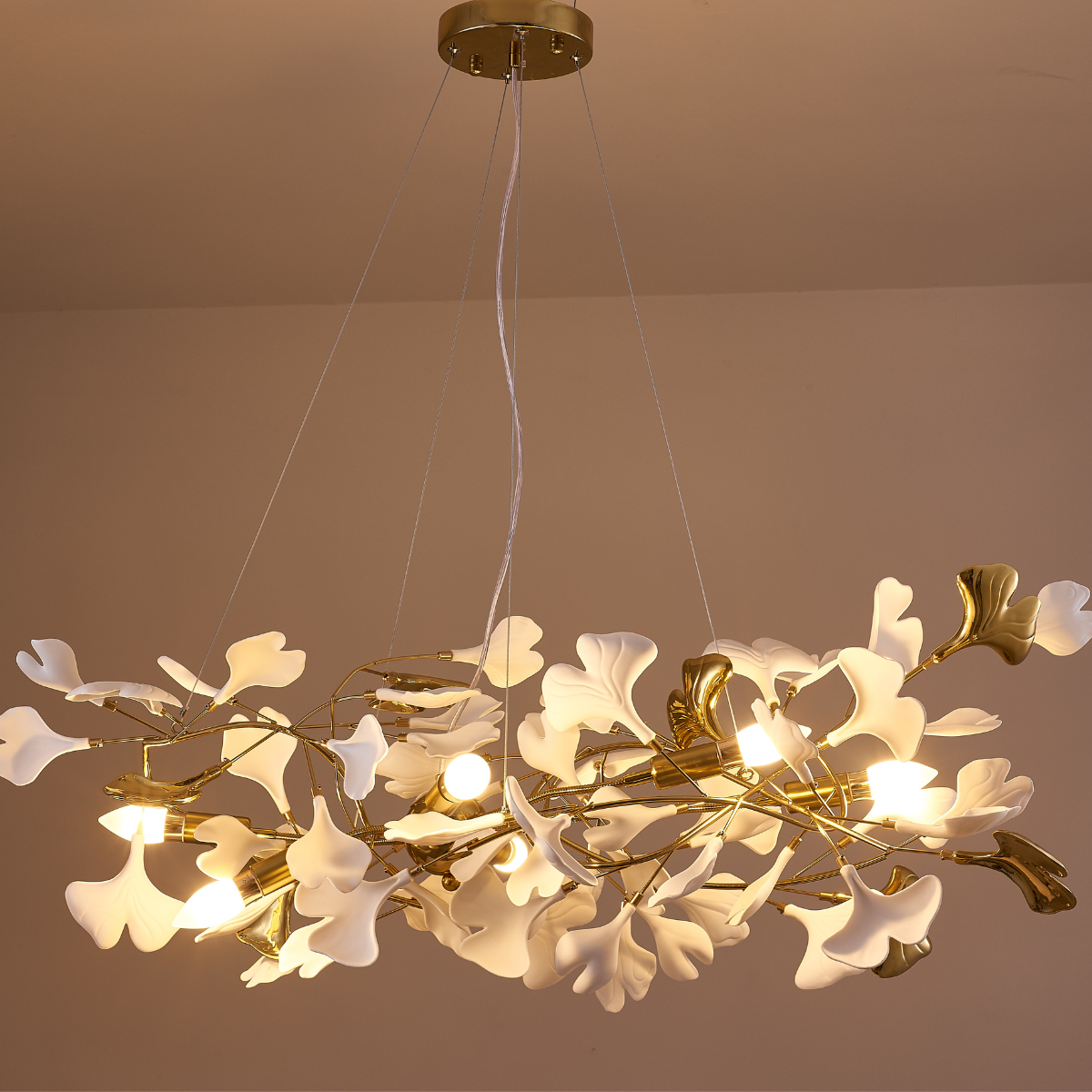 Olivia Luxury Ceramic Chandelier Large Foyer, Gingko leaf, Living Room - Neutral Decor
