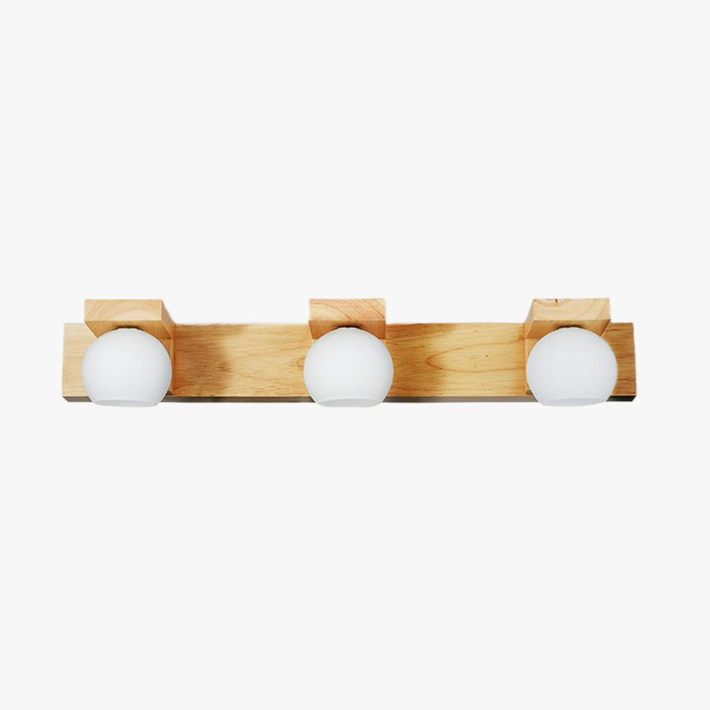 Muto Wooden Ball Mirror Front Vanity Wall Lamp, Log Color - Neutral Decor