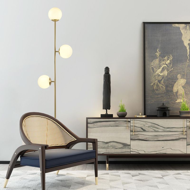 Valentina Modern Globe Brass/Glass Floor Lamp, 3 Heads - Neutral Decor