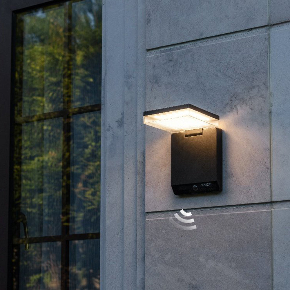Ray Modern Minimalist Right-Angle Acrylic Sensor Solar Waterproof Outdoor Wall Lamp, Black - Neutral Decor