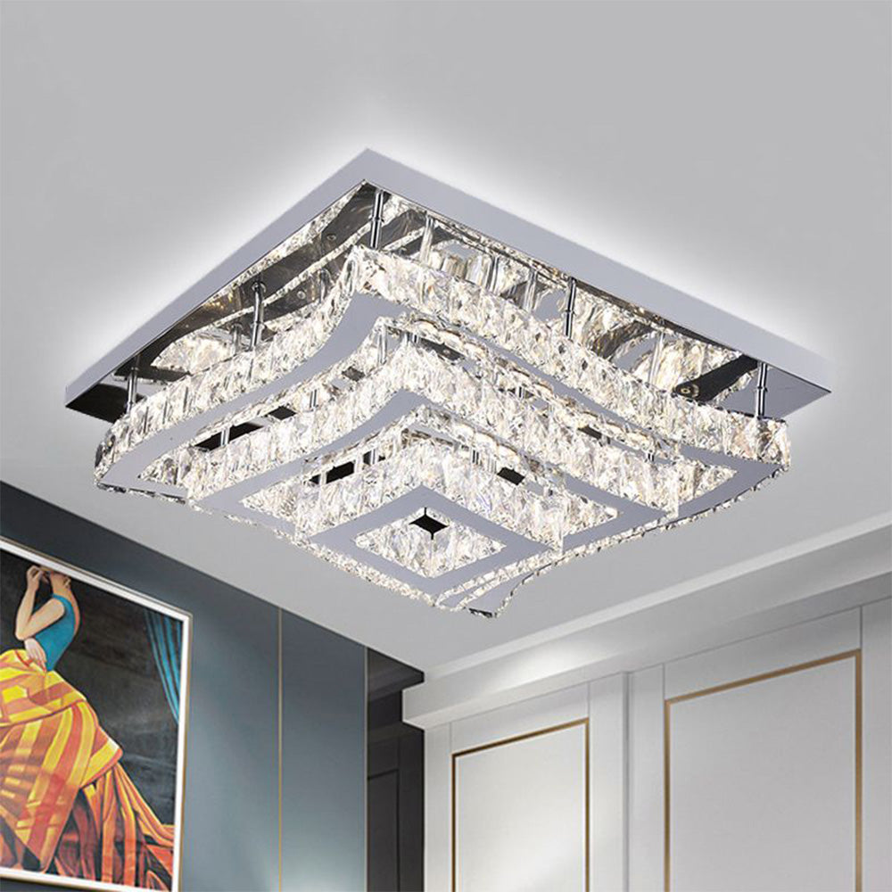 Kristy Luxury Square Metal/Glass Flush Mount Ceiling Light, Living Room - Neutral Decor