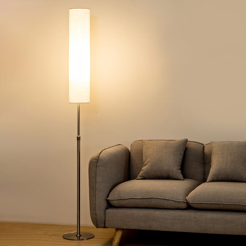 Eryn Minimalist Metal and Fabric Cylindrical White Floor Lamp - Neutral Decor