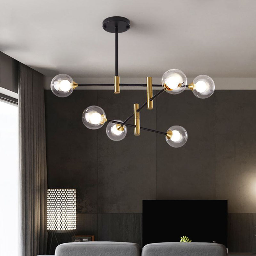 Valentina Nordic Spherical Bubble Metal/Glass Chandelier, Black/Gold - Neutral Decor