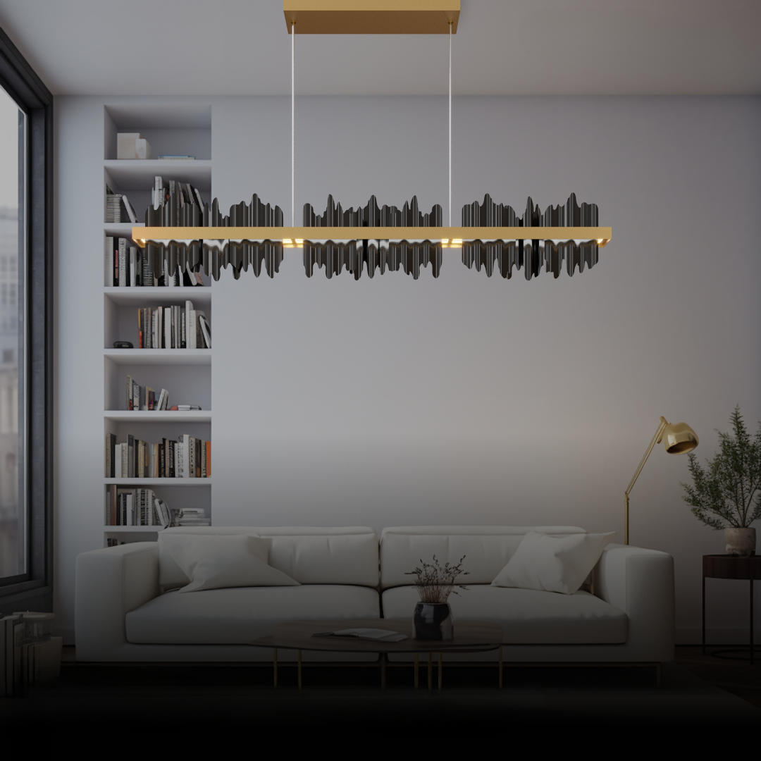 Kristy Industrial Chandelier Rectangle Metal Gold Black Living Room - Neutral Decor