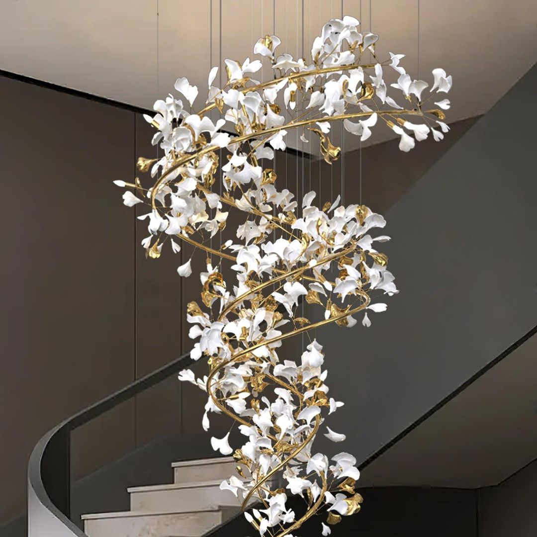 Olivia Modern Gold Staircase Chandelier, Metal & Ceramic