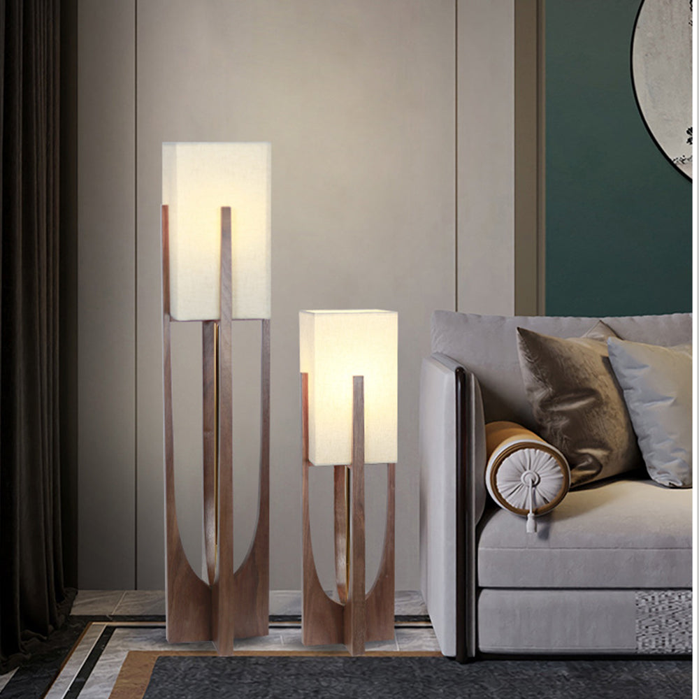 Ozawa Natural Rectangular Wood/Fabric Floor Lamp - Neutral Decor
