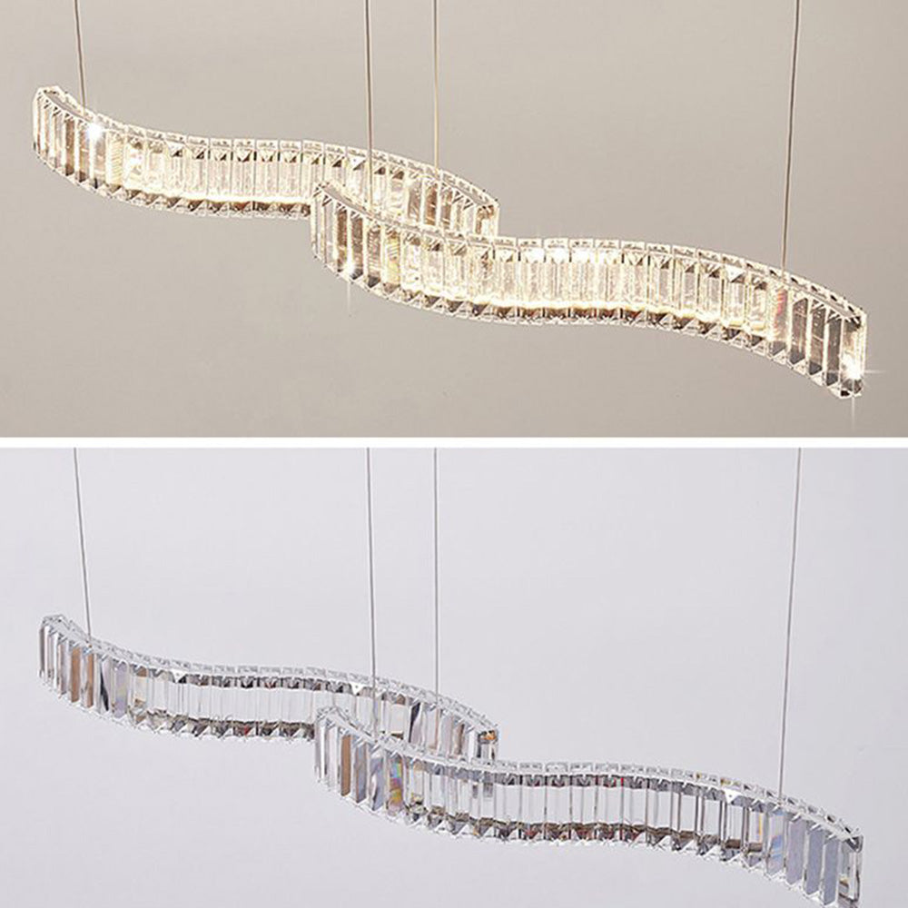 Kristy Luxury Wave Crystal/Metal Pendant Light, Silver/Gold - Neutral Decor