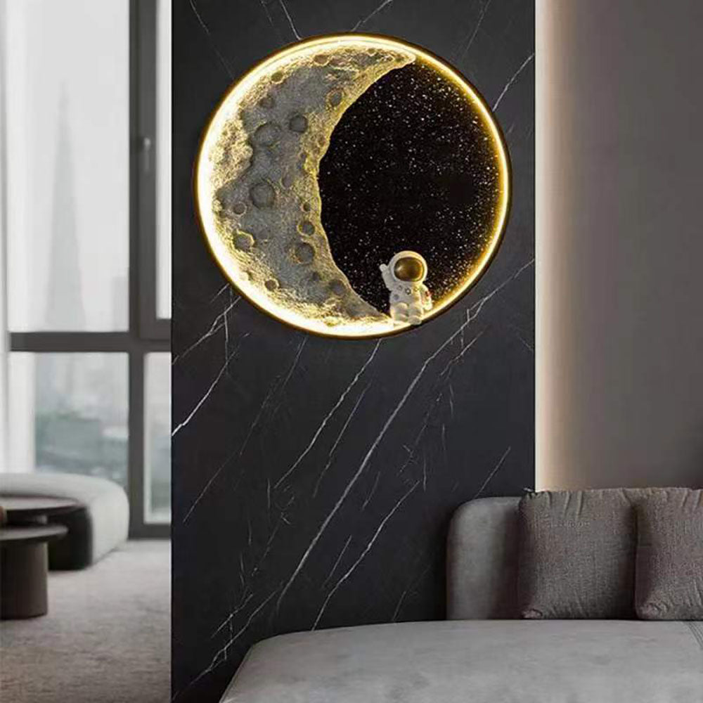 Aria Modern Astronaut Moon Metal Black Wall Lamp - Neutral Decor
