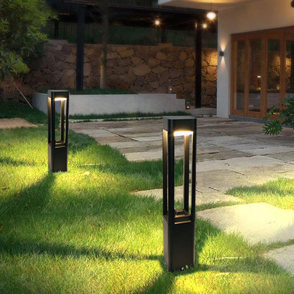 Ray Metal Rectangular Hollow Outdoor Path Light, Black - Neutral Decor