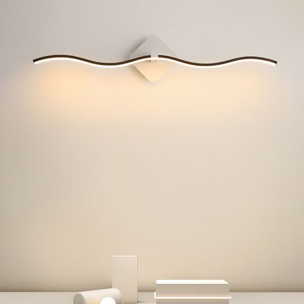 Arisha Minimalist Wave Linear Metal Wall Lamp, Black/White - Neutral Decor