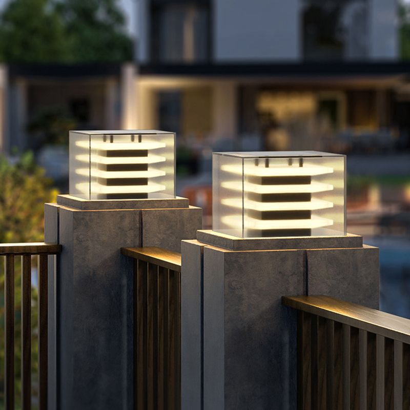 Ray Modern Rectangular Metal Acrylic Outdoor Solar Lamp, Black - Neutral Decor