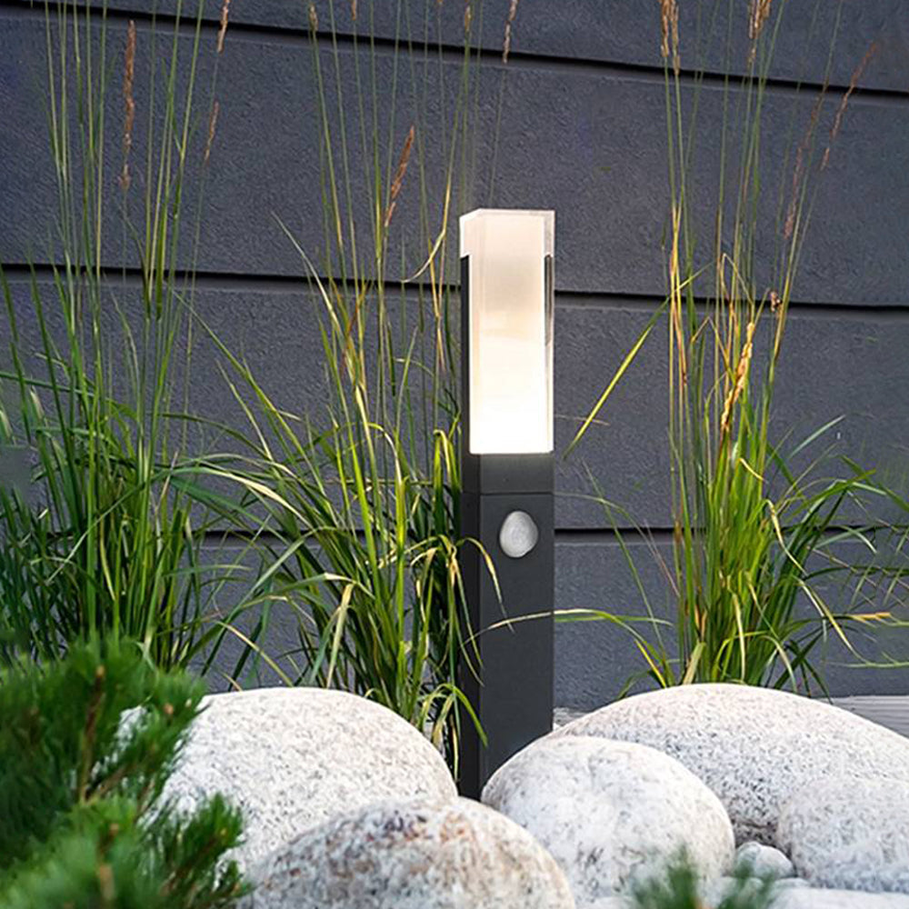 Ray Modern Metal Rectangular Outdoor Path Light With Sensor, Black - Neutral Decor