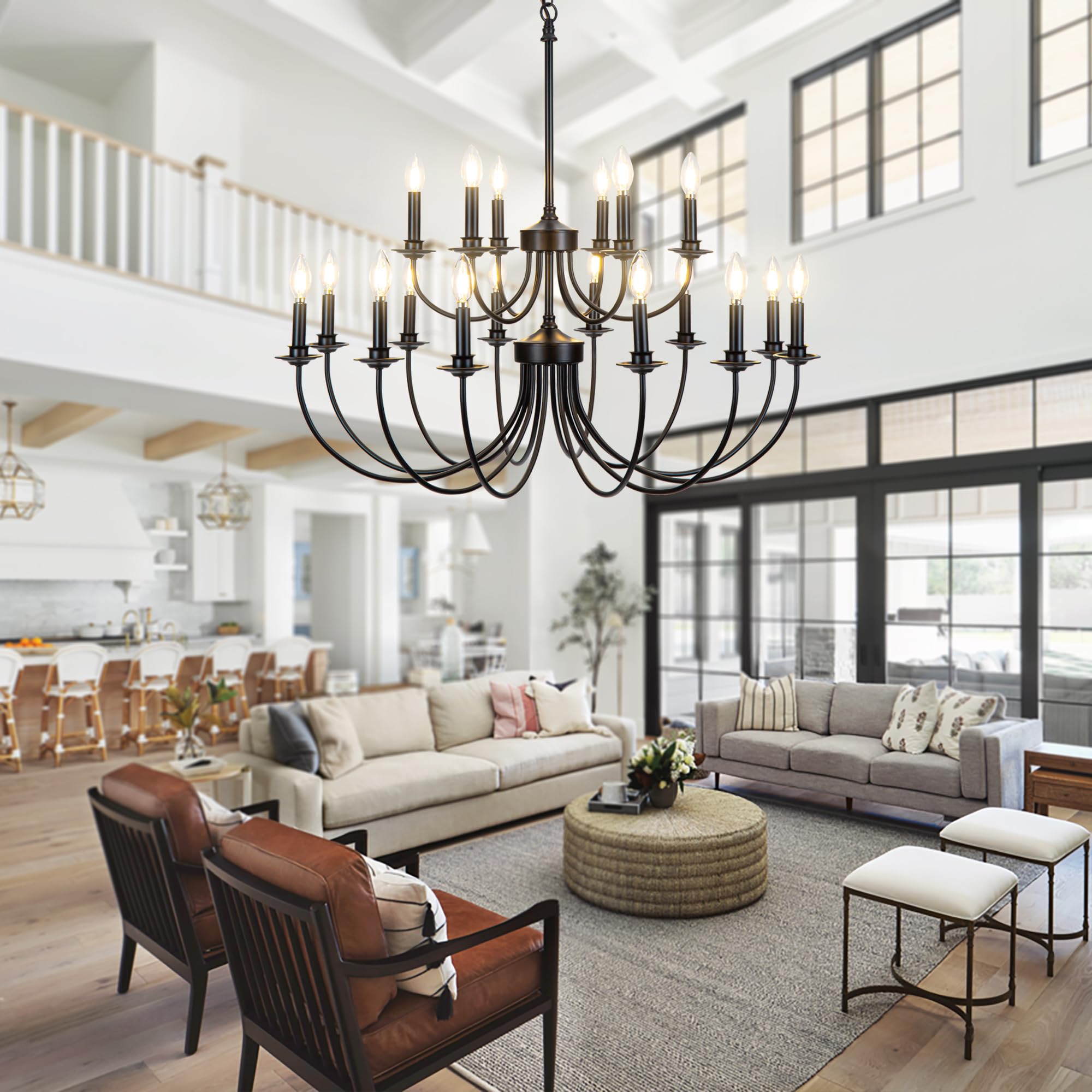 Silva LED Chandelier Black Metal Bedroom Living Room Ding Room - Neutral Decor