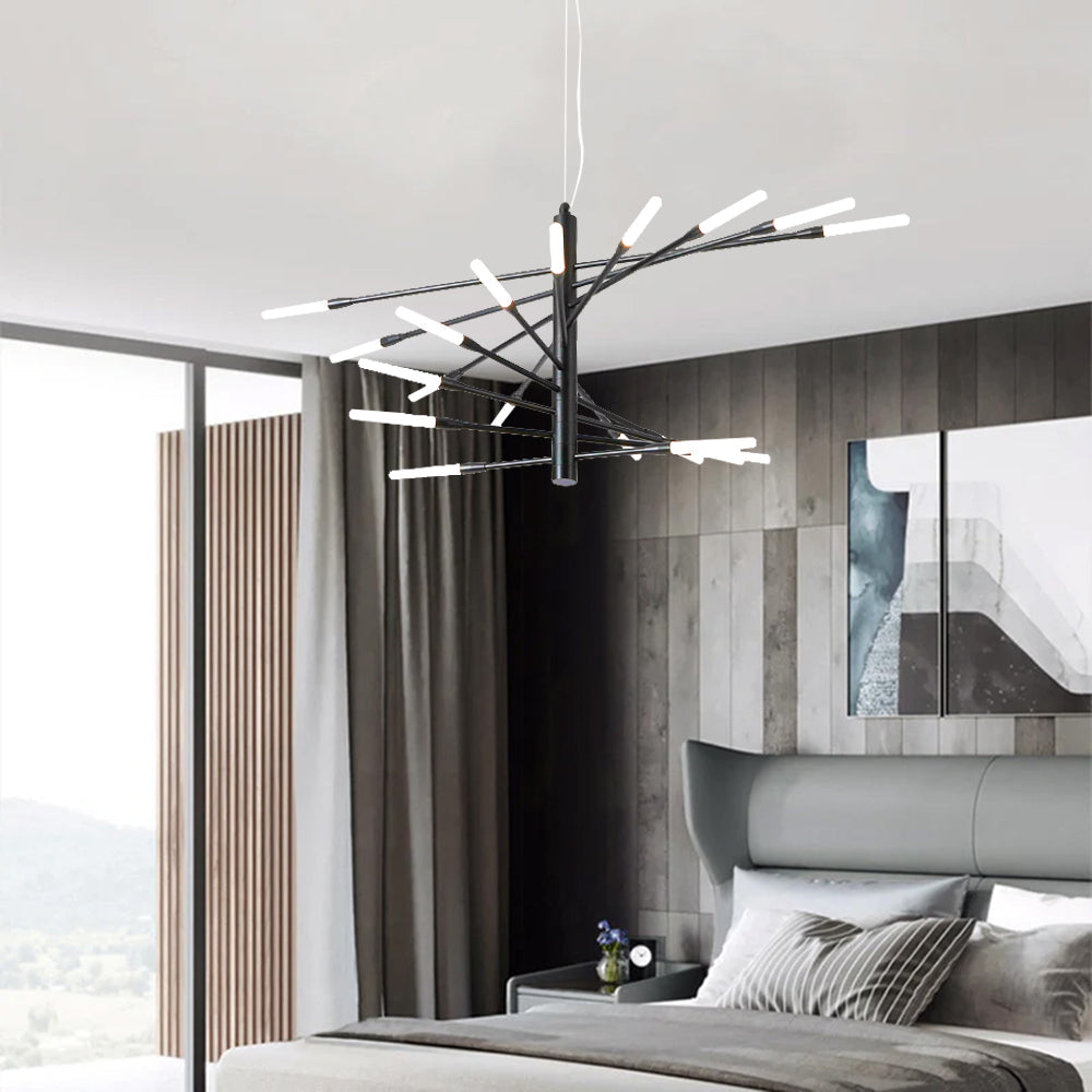 Arisha Modern Chandelier Rotating Fireworks, Black/Gold, Living Room/Art Gallery - Neutral Decor
