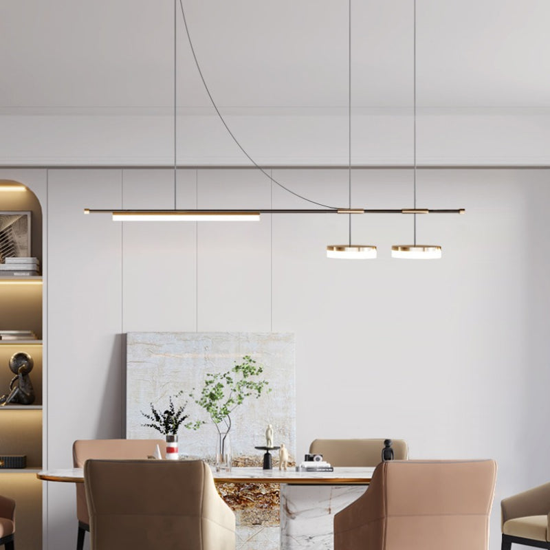 Aria Modern Long LED Pendant Light Black Metal Dining Room - Neutral Decor