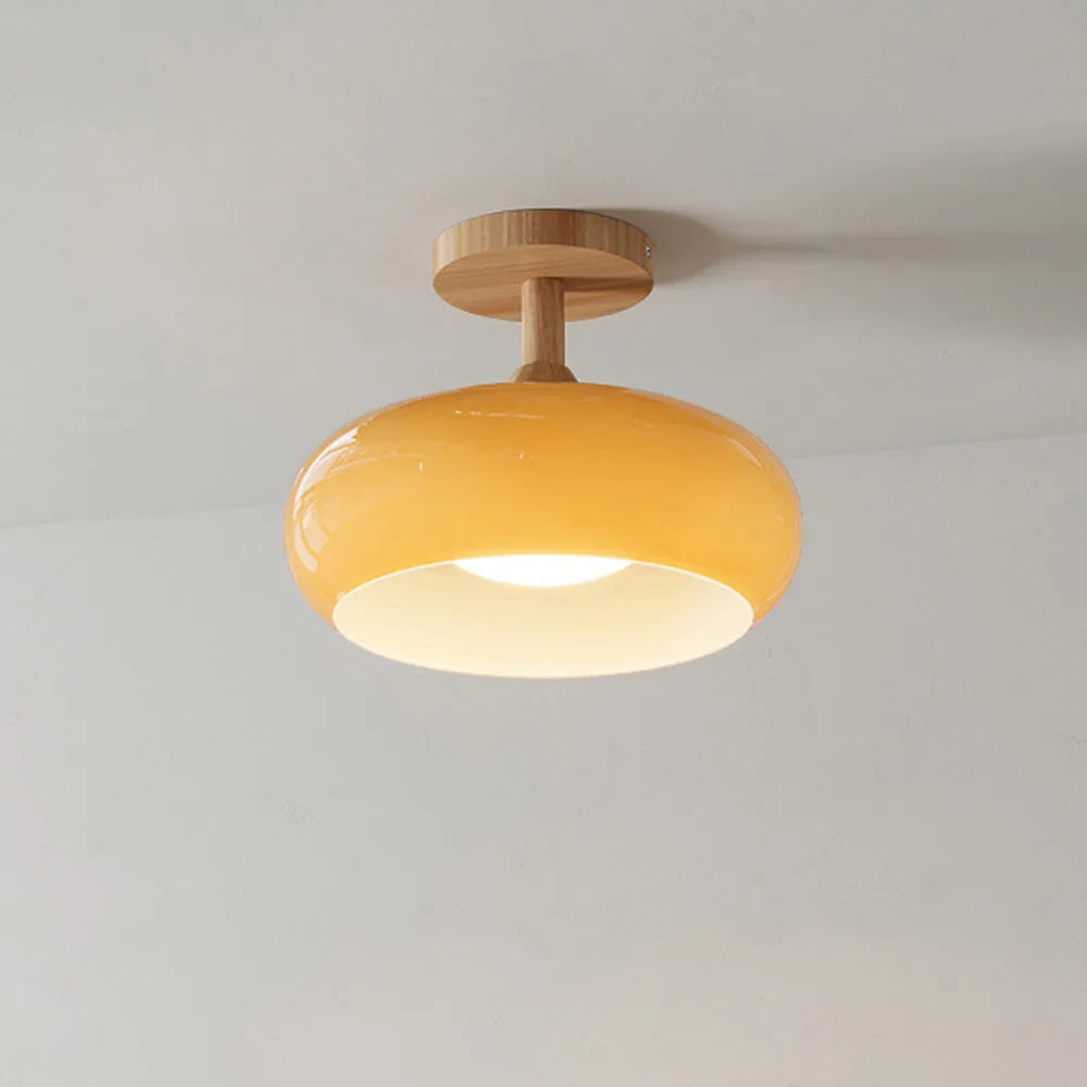 Valentina Flush Mount Ceiling Light Cup Minimalist Wood/Glass White/Orange - Neutral Decor