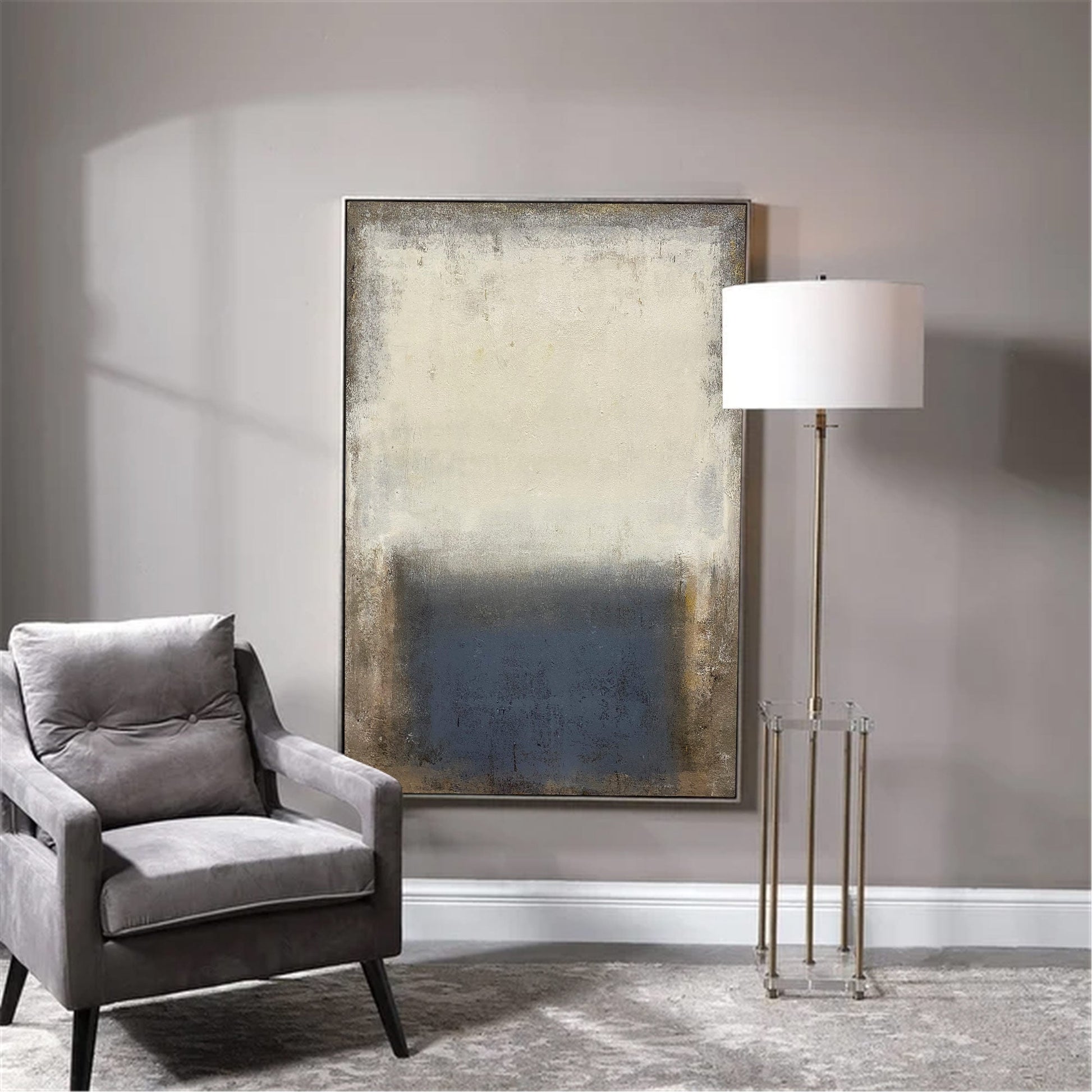 Beige And Blue Minimalist Painting ABAV125 - Neutralighting