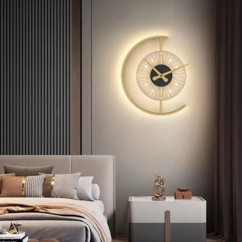 Arisha Modern Clock Metal/Acrylic LED Wall Lamp, Black/Gold - Neutral Decor