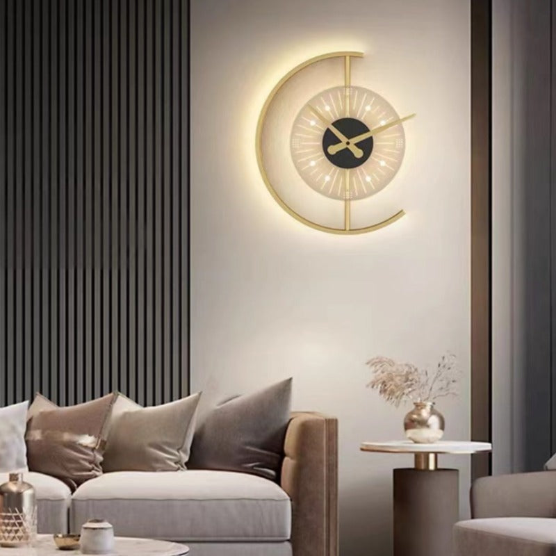 Arisha Modern Clock Metal/Acrylic LED Wall Lamp, Black/Gold - Neutral Decor
