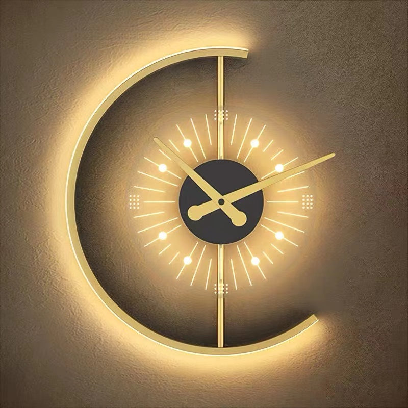 Arisha Modern Clock Metal/Acrylic LED Wall Lamp, Black/Gold - Neutral Decor