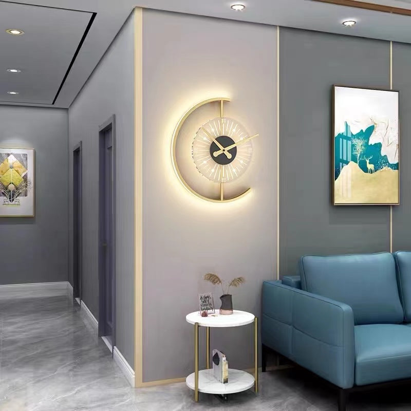 Arisha Modern Clock Metal/Acrylic LED Wall Lamp, Black/Gold - Neutral Decor