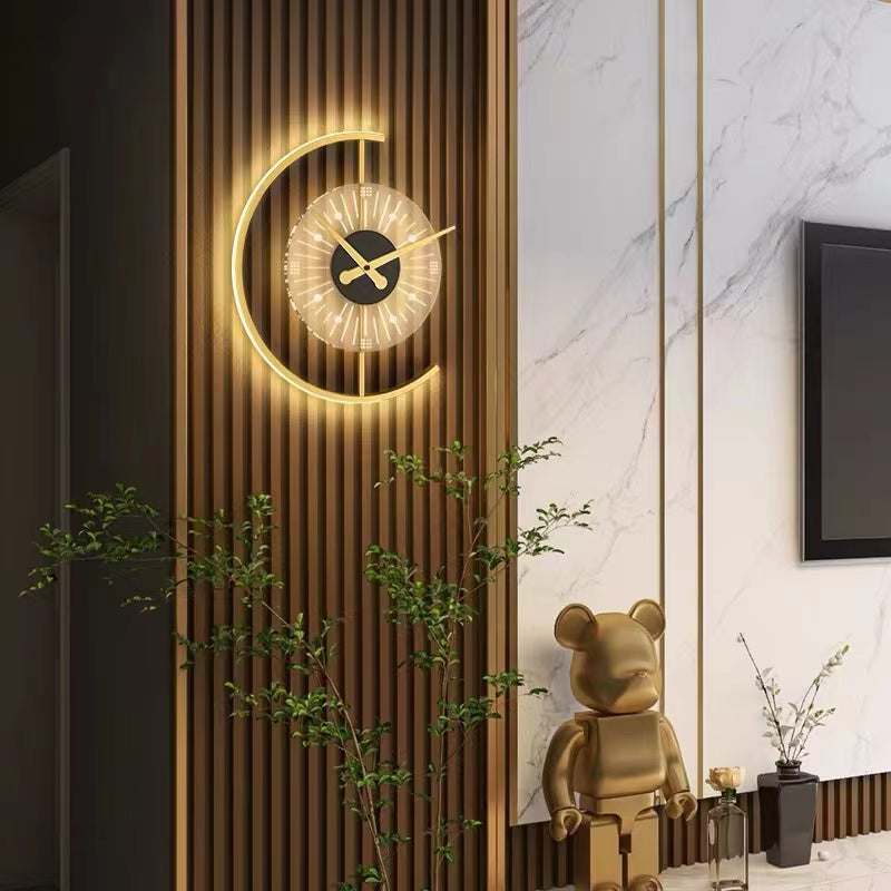 Arisha Modern Clock Metal/Acrylic LED Wall Lamp, Black/Gold - Neutral Decor